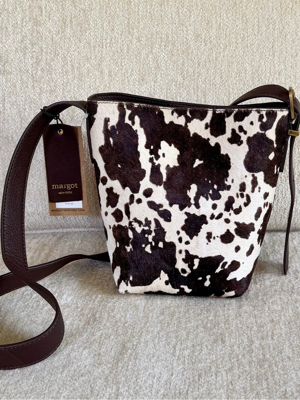 Margot New York Kaye Mini Leather Bucket Crossbody Cowhide Shoulder Bag - Picture 2 of 9